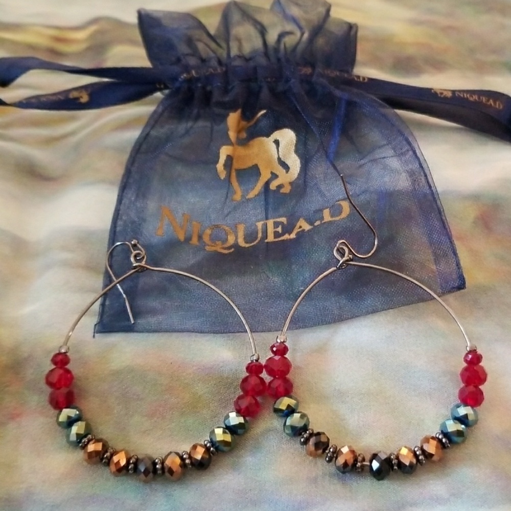NIQUEA.D // ltd ed metallic iridescent crystal bead hoop earrings